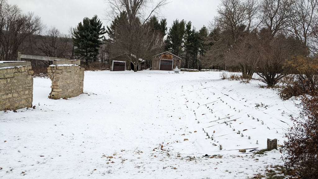 old farm in snow